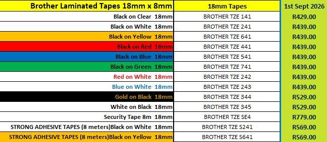 Sept 2026 Brother Laminated Tapes 18mm Sept 2026 Brother Laminated Tapes 18mm
