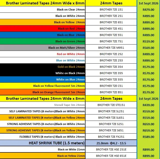 Sept 2026 Brother Laminated Tapes 24mm